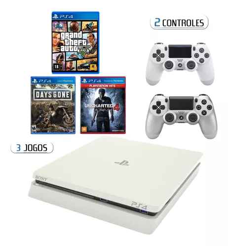 Ps4 Slim Console Playstation 4 + 2 Controle + Jogos