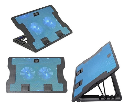 Base Reclinable Doble Cooler Led Azul Notebook
