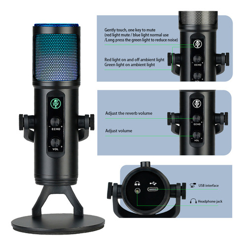 Micrófono Condensador Cardioide Usb Con Luces Rgb