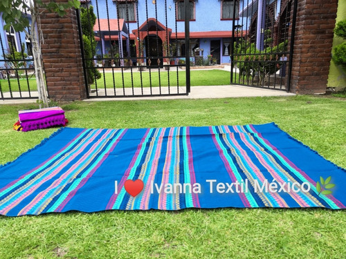 Imagen 2 de 3 de Mantel Artesanal Mexicano Koke Azulceleste 1.5x2.5m 10sillas