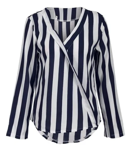 Blusa Para Dama De Rayas Corte Cruzado Cuello En V Mpb 535
