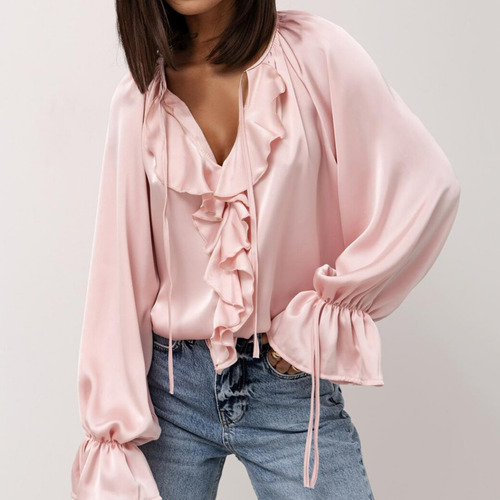 Camisetas Femininas De Primavera E Verão Com Babados, Trompe