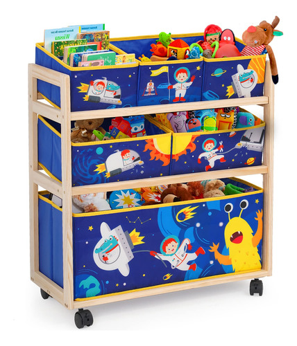 Kids Toy Storage Organizer With 6 Oxford Cloth Bins And 4 W.