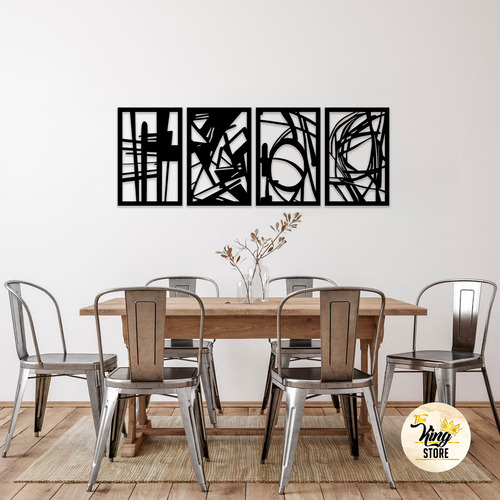 Set 4 Cuadros Elegante Líneas Abstractas Mdf S035