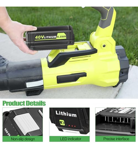 Kunlun 40v 6.0ah Batería De Iones De Litio Para Ryobi Colecc