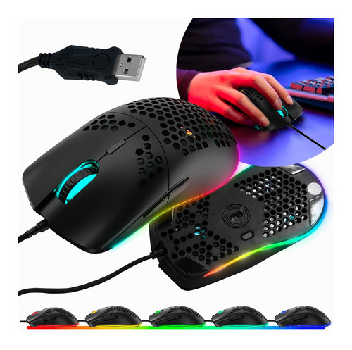 Mouse Gamer Alambrico Usb Profesional M6 Luz Led Rgb Transpirable 7 Botones 12000 Dpi