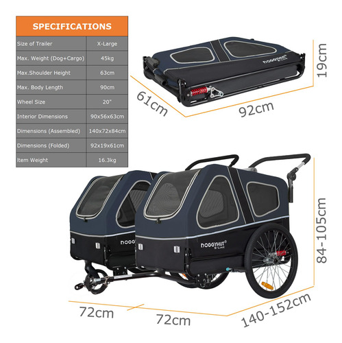 Trailer Transportador De Mascotas Large Hasta 45kg Blue