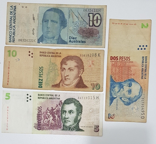Cuatro Billetes Antiguos De Argentina, De Coleccion 