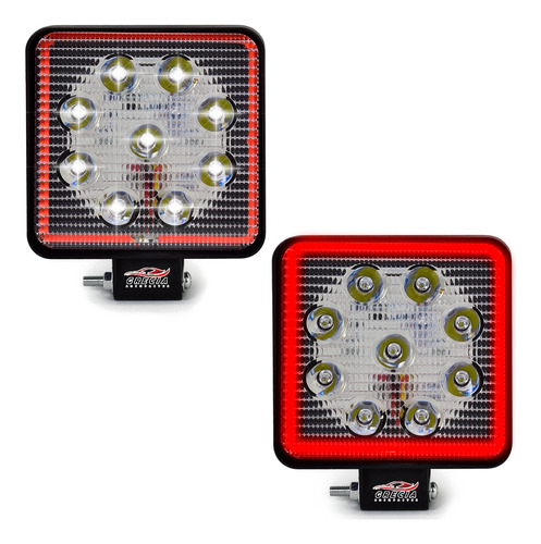 Par Faros 9 Hiper Led Cuadrado Con Estrobo Y Arillo De Color