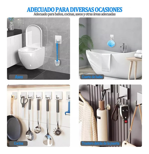 6 Ganchos Adhesivos De Acero Inoxidable Para Baño O Cocina
