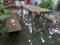 Comprar Mesa Con Bancos En Madera Para Jardin Con Caballete Desmonta Marrón