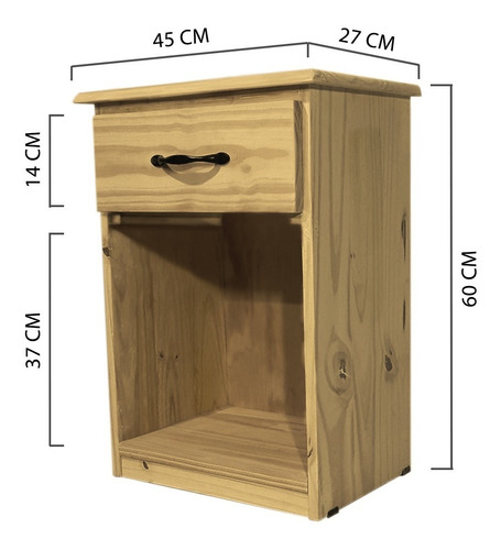 Mesita De Luz 45x60 Cm Cajon Madera Pino Macizo Resistente