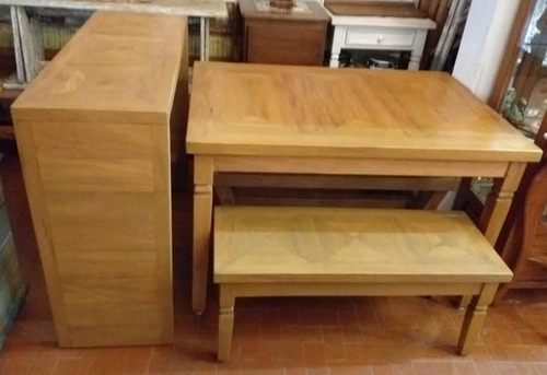 Conjunto Mesa C/ Banco + Aparador Bancada Madeira Maciça