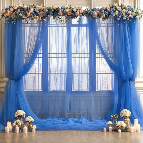 2pzs Cortinas De Malla Multicolor Decoración Boda Cumpleaños Color Azul Marino