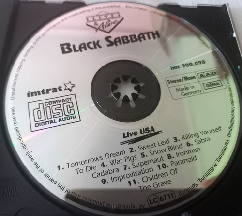 Cd Bootleg Black Sabbath - Live Usa Ed. Europea Heavy Metal (Usado)