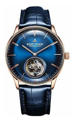 Blue Tourbillon Reloj Correa De Cuero Hombres Marca De Lujo 