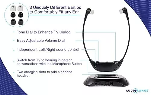 【Nuevo modelo】Auriculares inalámbricos para TV para personas mayores y con  problemas auditivos de AudioRange | Sin retrasos, ligeros, cómodos