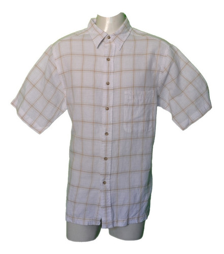 Camisa Roundtree Talla Mediana Hombre Original Lino Blanco