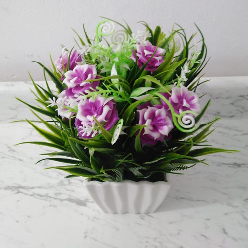 Flores Artificiales Con Macetero Morada