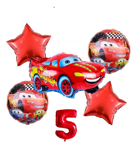 Set De Globos Rayo Mcqueen Cars Mas Globo Numérico 