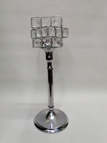 Candelabro Italy De Mesa Deco En Antimonio Cromado Y Cristal