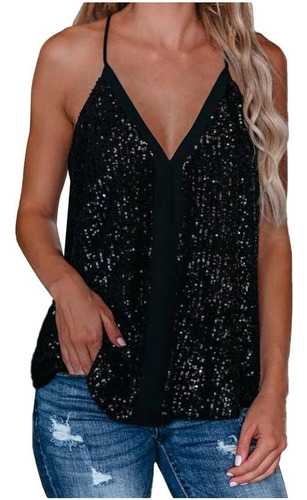 Camiseta Con Cuello En V Para Mujer Tops Brillantes Fiesta