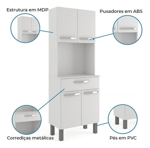 Armário De Cozinha Paneleiro 4 Portas 1 Gaveta Balli Branco