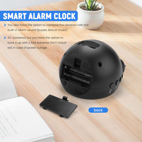 Reloj Despertador Doble Cristalino Con Agitador De Cama, Con