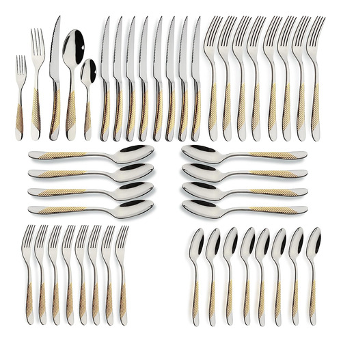 Juego De Cubiertos Dorados De 40 Piezas De Acero Inoxidable