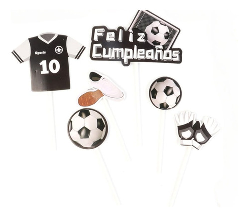 Set Decoración Topper Campeonato Fútbol 6 Piezas Cumpleaños