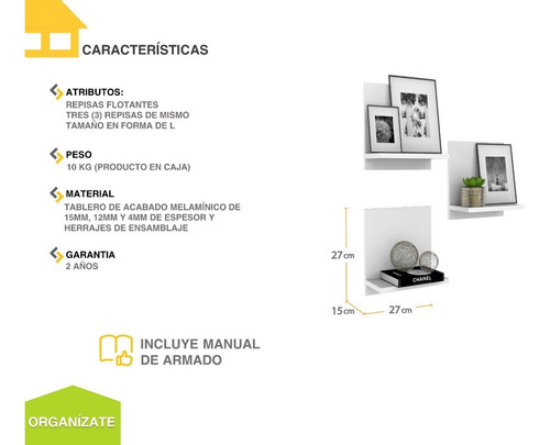 Imagen 4 de 8 de Repisas Flotantes L Casa Lista - Organízate