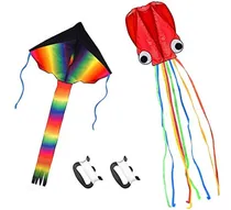 Comprar Paquete De 2 Cometas Cometa Grande Arcoíris Y Pulpo Molusco Rojo Con Cola Larga Y Colorida Para Niños Juegos Al Aire Libre, Actividades, Viajes A La Playa, Gran Para Niños Recuerdos Preciosos