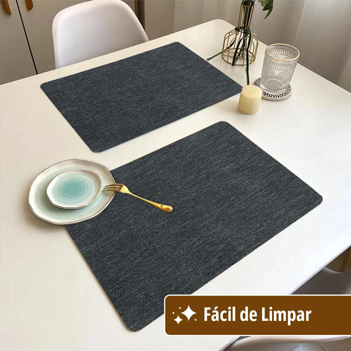 6 Jogo Americano Juta - Impermeável Limpa Facil Pvc GRAFITE preto cinza claro escuro café