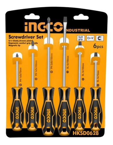 Imagen 1 de 2 de Set De Destornilladores Ingco 6pzs Modelo Hksd0628
