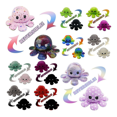 Pulpo Reversible Peluche Feliz Enojado Juguete Antiestres