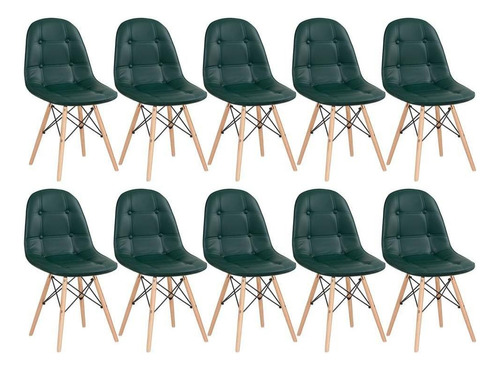 10 Cadeiras Estofada Botão Eames Botonê Capitonê Cores Cor do assento Verde-escuro