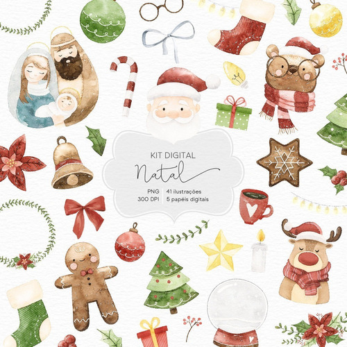 Kit Imagenes Png Cliparts Fondos Navidad Papa Noel Acuarela