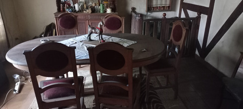 Juego De Mesa Comedor De Cedro Con Sillas Antiguo Marrón Oscuro Liso (Usado)