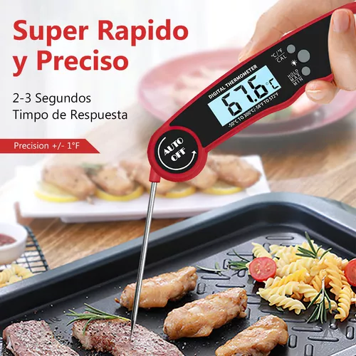 Termómetro digital para cocinar alimentos, termómetro de carne de lectura  instantánea con sonda larga y luz de fondo para parrilla, cocina, ahumador
