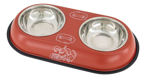 Plato Doble Comedero Perro Antideslizante Grande 18oz Mr Wuff Rojo
