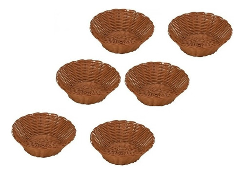 Cestas Pequenas Redondas 18 Cm Pães Ou Petiscos - 6 Unidades Cor Marrom