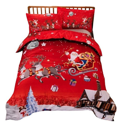 Juego De Cama Con Funda De Edredon Navideño Con Estampado De