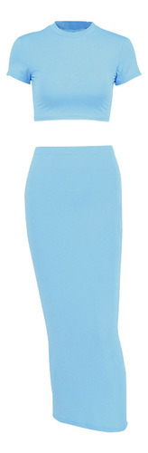 Conjunto Casual De Falda Evasé Para Mujer, Estilo Top Corto,
