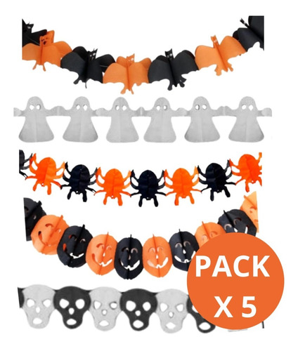 Imagen 2 de 10 de 5 Guirnaldas Halloween Fantasma Calabaza Araña Calavera Deco