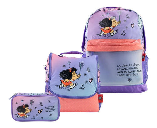 Set Mafalda De Mochila Oficio + Lonchera + Cartuchera