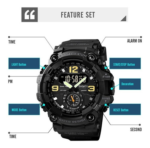 Imagen 4 de 5 de Reloj Militar Táctico Skmei Sumergible Cronometro Alarma