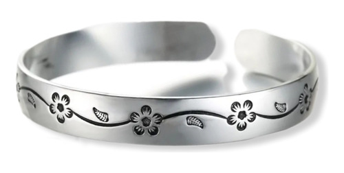 Brazalete De Baño De Plata 925 Diseño Flores 