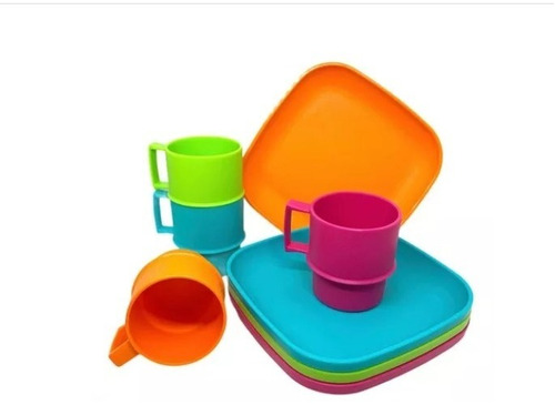 Set Mini 4 Tazas 4 Platos Tupperware Comidita Niños Juego