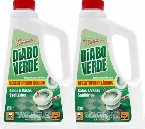 2un - Desentupidor De Pias E Ralos Diabo Verde Litro