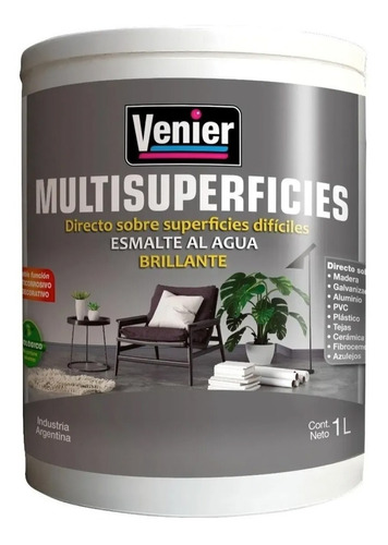 Venier Multisuperficies Brillante Al Agua 1 Lt Blanco Negro